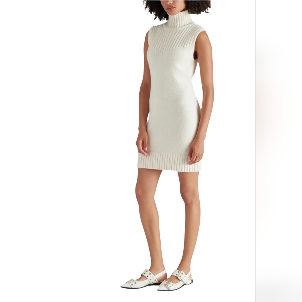 Steve Madden Cream Turtleneck Sleeveless Sweater Mini Dress – Size Large